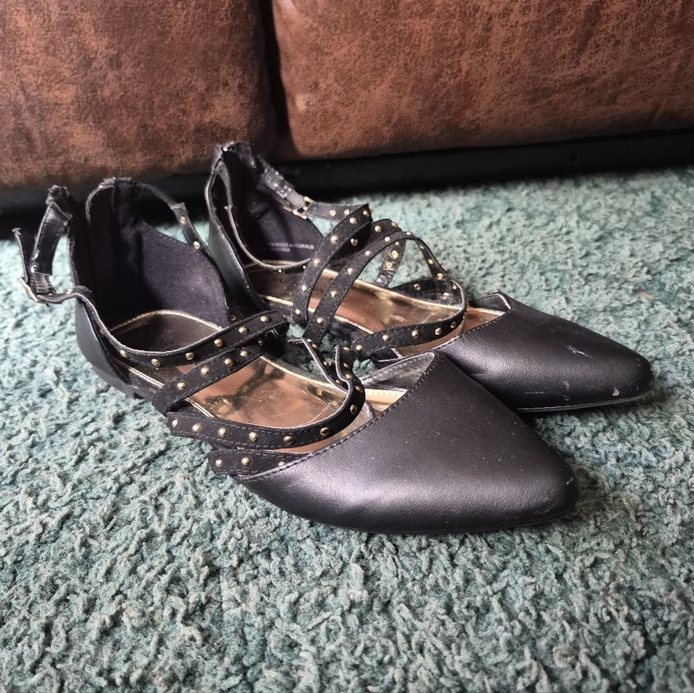 Lane Bryant Black Studded Women's Flats Strappy Size 8W
